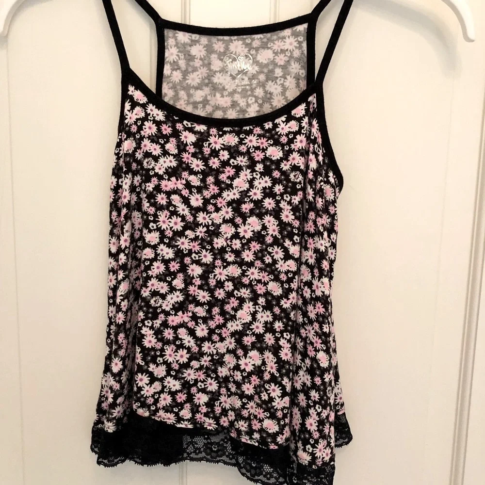 Justice black pink black floral cami top 14